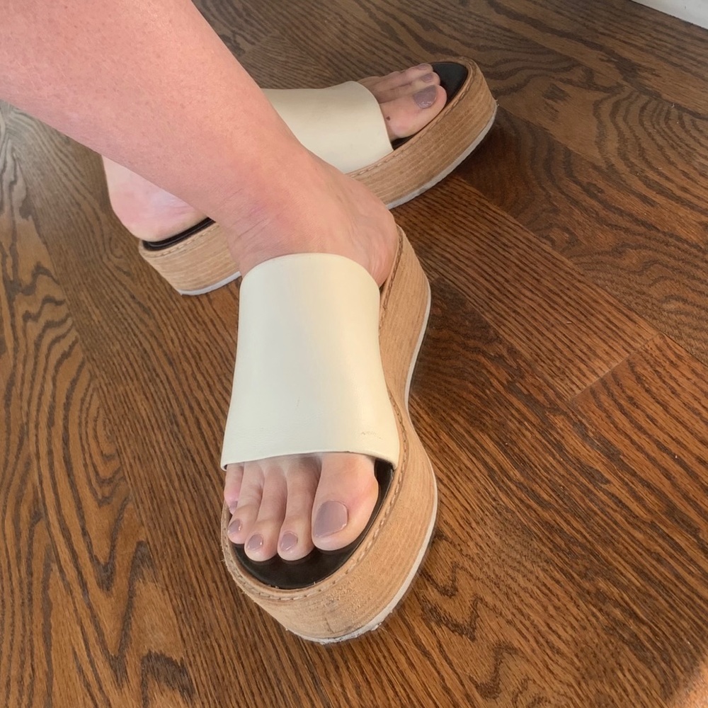 Tibi cream leather platform slides